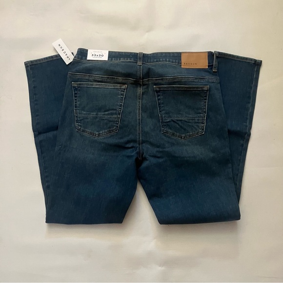 NEW PACSUN TAPERED STACKED STRETCH SKINNY JEANS SIZE 33x30 DARK WASH BLUE - Picture 3 of 3